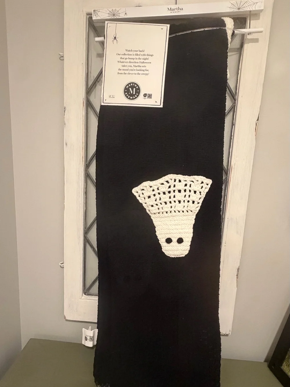 Martha Stewart Black Ghost Crochet Throw Blanket NWT Halloween cozy 50 x 70”